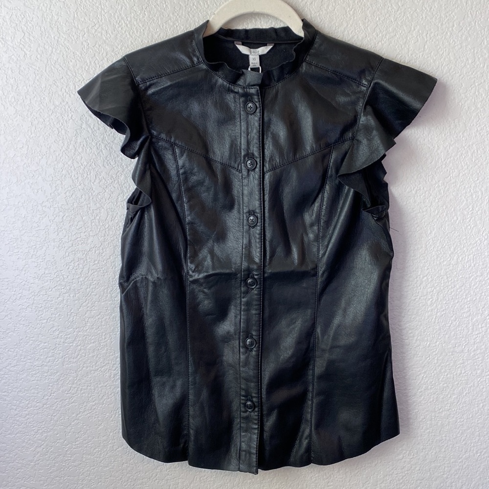 Joie Orien Black Vegan Leather Flutter Sleeve Top Size S - Picture 5 of 9